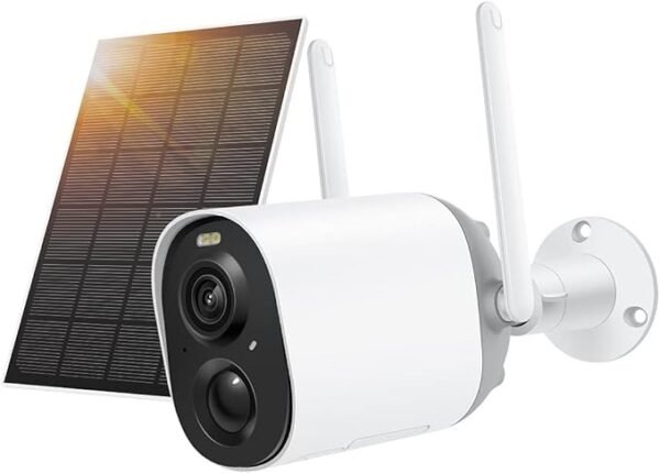 Netvue Camara Vigilancia WiFi Exterior Solar con Batería Recargable, FHD Cámara de Seguridad con Detección Humana PIR, Visión Nocturna Color, Audio Bidireccional, Cámara sin Cables con Sirena