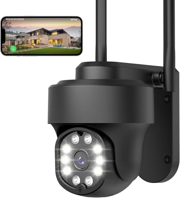 NETVUE Camara Vigilancia WiFi Exterior, Camaras Vigilancia Domicilio WiFi FHD Vista a 360° y Audio Bidireccional, Camara Vigilancia WiFi Interior y Detección de Movimiento