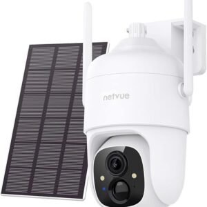 NETVUE Camara Vigilancia WiFi Exterior, Camaras de Vigilancia Sin Cables 360° PTZ con Bateria, Detección de Movimiento PIR, Visión Nocturna en Color, Camara de Seguridad Exterior con Panel Solar