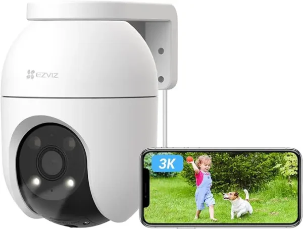 EZVIZ Cámara Vigilancia WiFi Exterior 360°,3K Cámara IP de Seguridad,Visión Nocturna a Color,Detección IA de Personas/Vehículos,Seguimiento Zoom Auto,Audio Bidireccional,Sirena, Alexa/Google,C8c 5MP