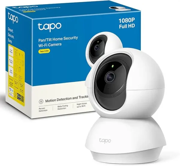 TP-Link TAPO C200 - Cámara IP WiFi 360° Cámara de Vigilancia FHD 1080p,Visión nocturna, Notificaciones en tiempo real, Admite tarjeta SD,Detección de movimiento,Control Remoto,Compatible con Alexa